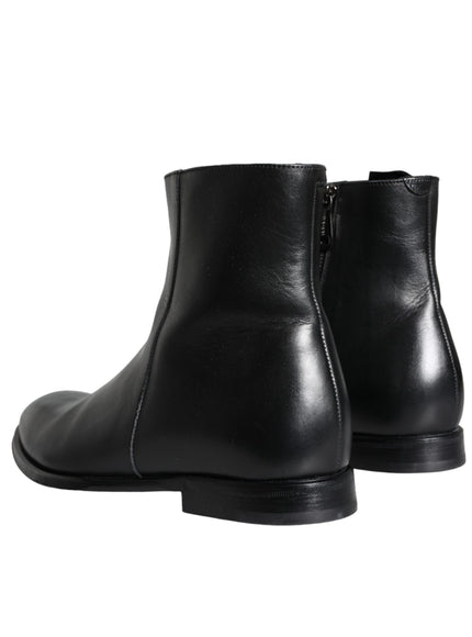 Dolce & Gabbana Black Calf Leather Men Ankle Boots Men Shoes