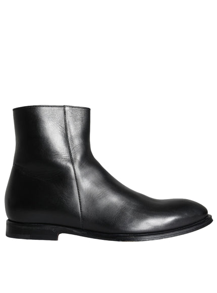 Dolce & Gabbana Black Calf Leather Men Ankle Boots Men Shoes