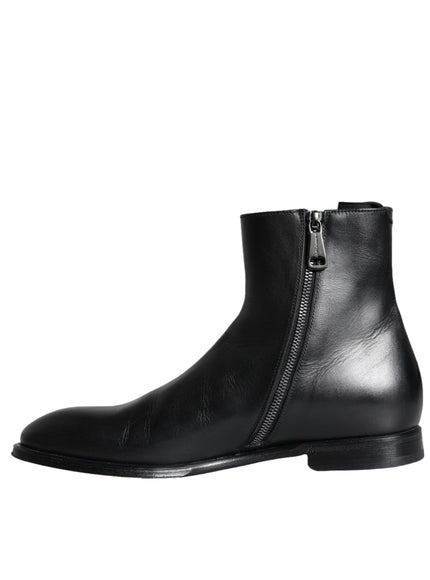 Dolce & Gabbana Black Calf Leather Men Ankle Boots Men Shoes