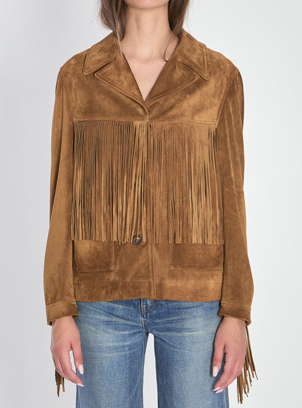 Golden Goose Suede Jacket With Fringe Brown