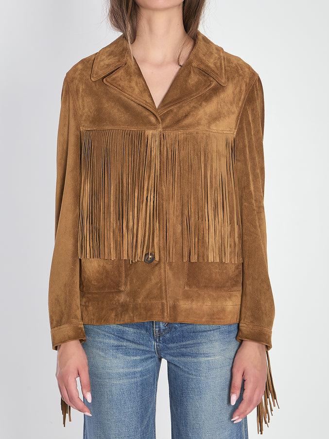 Golden Goose Suede Jacket With Fringe Brown