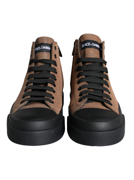 Dolce & Gabbana Black Brown Denim High Top Men Sneakers Shoes