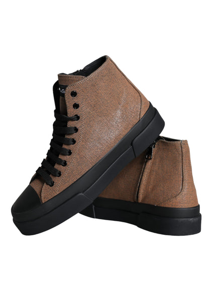 Dolce & Gabbana Black Brown Denim High Top Men Sneakers Shoes