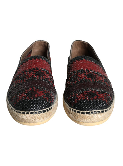 Dolce & Gabbana Black Maroon Woven Leather Buffalo Men Espadrille Shoes