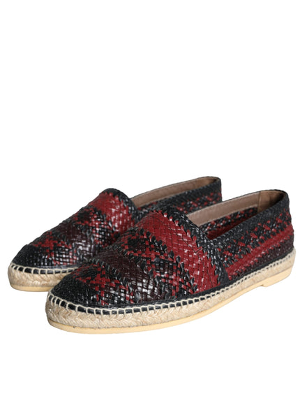 Dolce & Gabbana Black Maroon Woven Leather Buffalo Men Espadrille Shoes