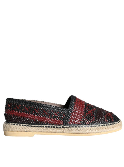 Dolce & Gabbana Black Maroon Woven Leather Buffalo Men Espadrille Shoes