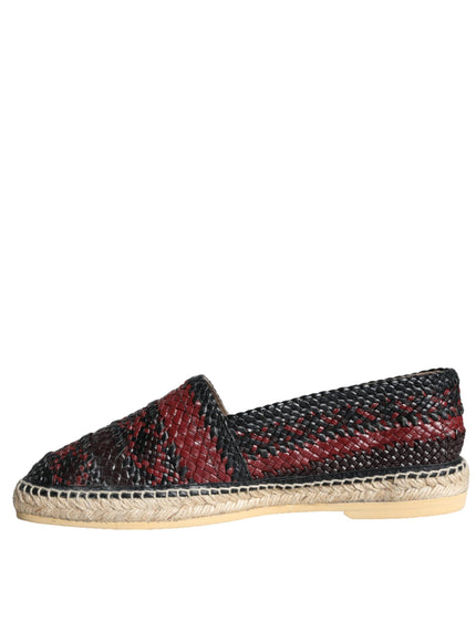 Dolce & Gabbana Black Maroon Woven Leather Buffalo Men Espadrille Shoes