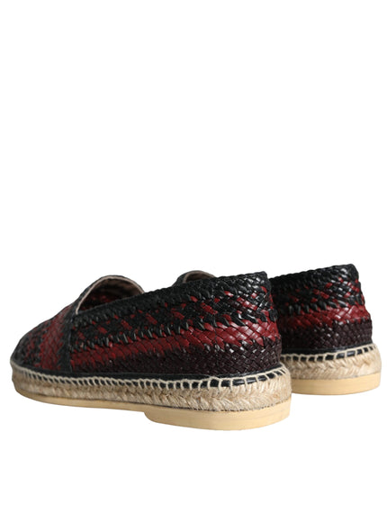 Dolce & Gabbana Black Maroon Woven Leather Buffalo Men Espadrille Shoes