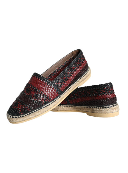 Dolce & Gabbana Black Maroon Woven Leather Buffalo Men Espadrille Shoes