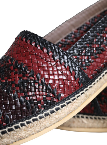 Dolce & Gabbana Black Maroon Woven Leather Buffalo Men Espadrille Shoes