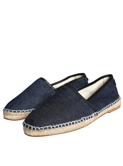 Dolce & Gabbana Blue Denim Cotton Leather Espadrilles Shoes