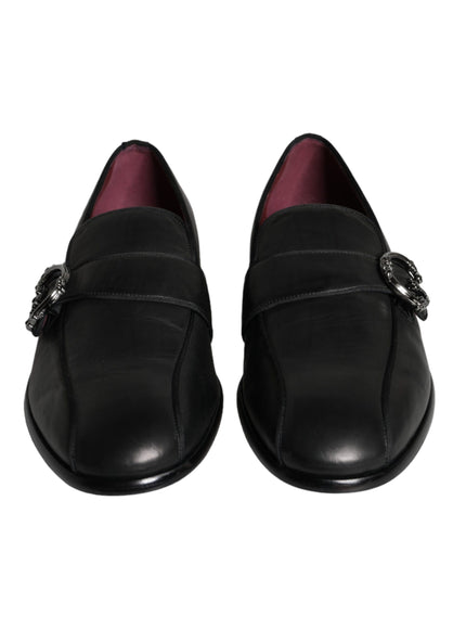 Dolce & Gabbana Black Leather Logo Loafers Men Dress Shoes