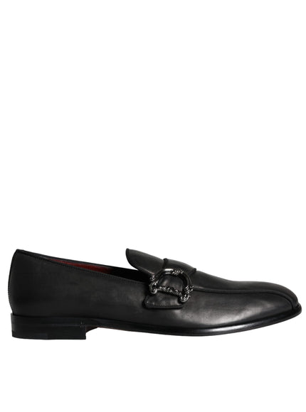 Dolce & Gabbana Black Leather Logo Loafers Men Dress Shoes