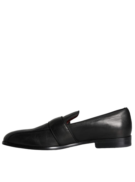 Dolce & Gabbana Black Leather Logo Loafers Men Dress Shoes