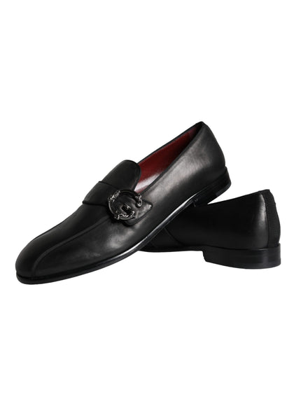 Dolce & Gabbana Black Leather Logo Loafers Men Dress Shoes