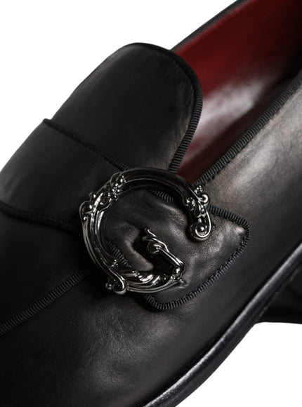 Dolce & Gabbana Black Leather Logo Loafers Men Dress Shoes