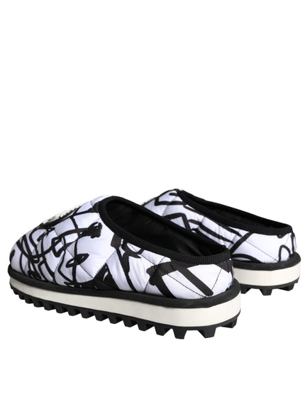 Dolce & Gabbana Black White Quilted Logo Sandals Slides Shoes