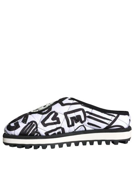 Dolce & Gabbana Black White Quilted Logo Sandals Slides Shoes