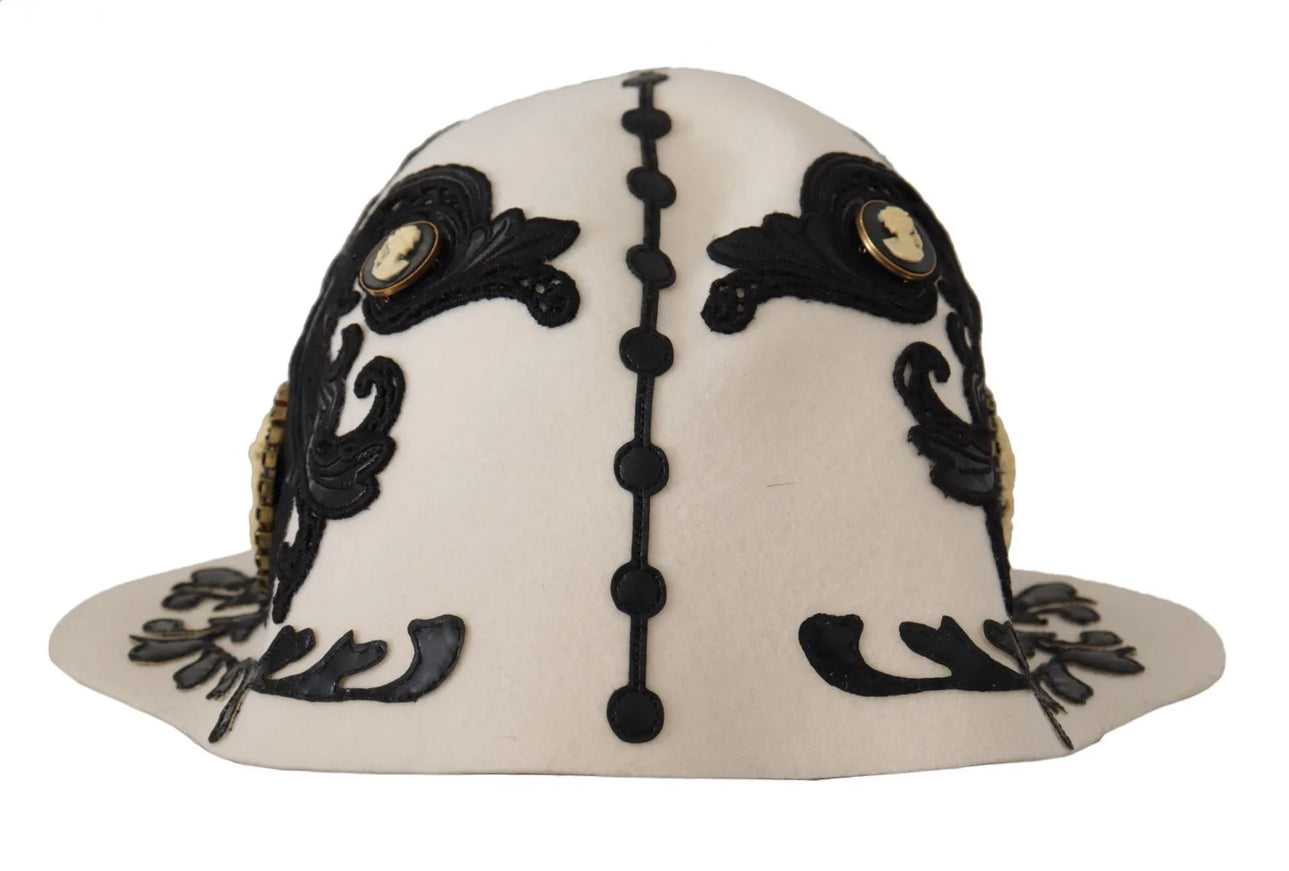 Dolce & Gabbana white wool hat with black embroidery