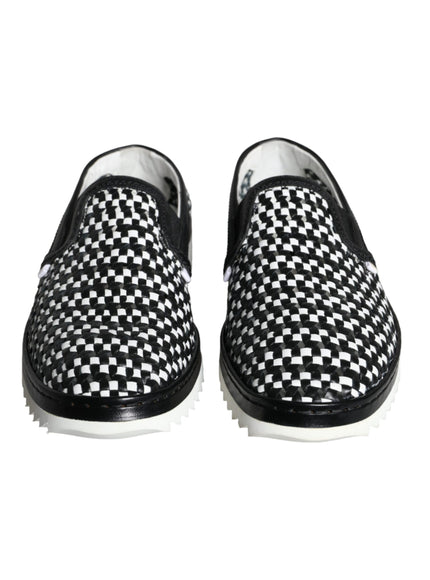 Dolce & Gabbana Black White Weaved Slip On Men Loafers Shoes