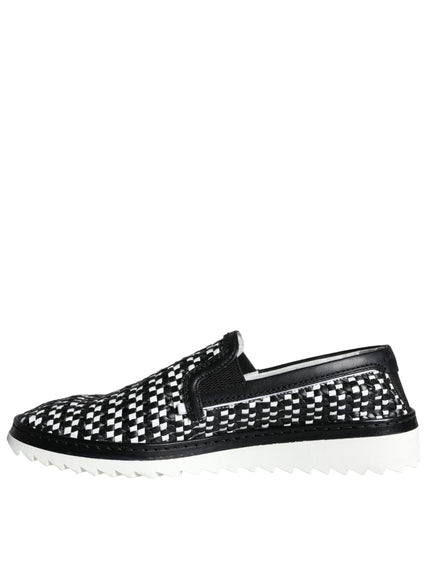 Dolce & Gabbana Black White Weaved Slip On Men Loafers Shoes