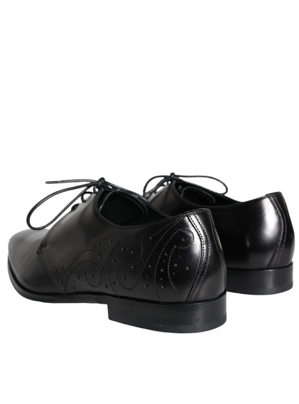 Dolce & Gabbana Black Calfskin Leather Derby Men Dress Shoes