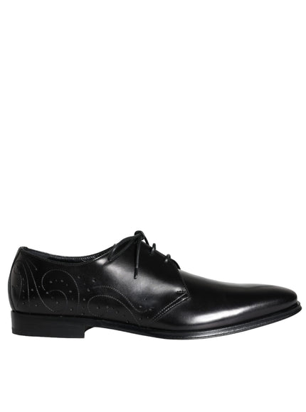 Dolce & Gabbana Black Calfskin Leather Derby Men Dress Shoes