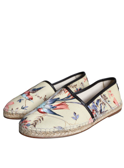 Dolce & Gabbana Beige Floral Canvas Espadrilles Slip On Shoes