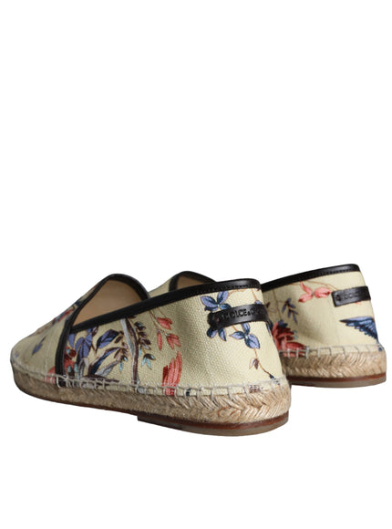 Dolce & Gabbana Beige Floral Canvas Espadrilles Slip On Shoes