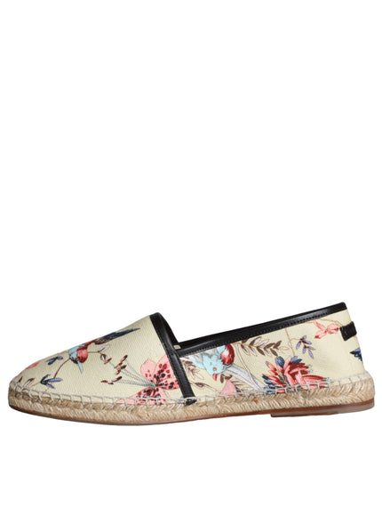 Dolce & Gabbana Beige Floral Canvas Espadrilles Slip On Shoes