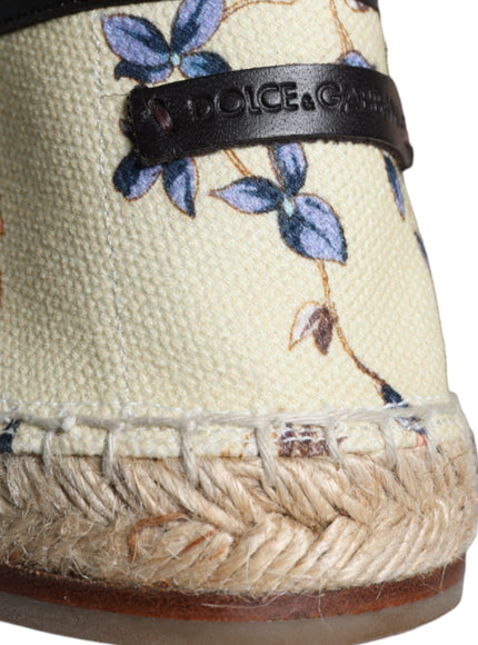 Dolce & Gabbana Beige Floral Canvas Espadrilles Slip On Shoes