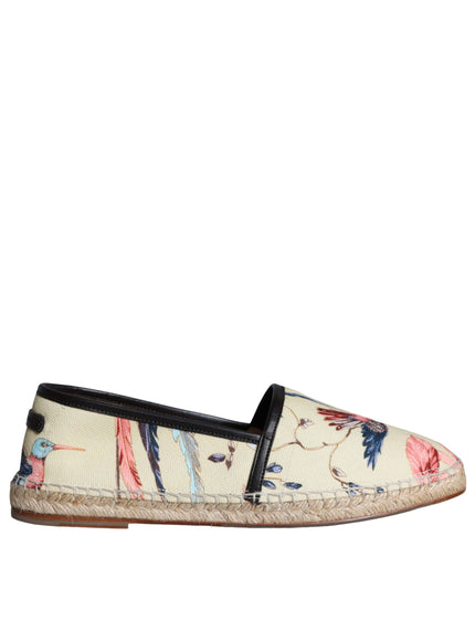 Dolce & Gabbana Beige Floral Canvas Espadrilles Slip On Shoes