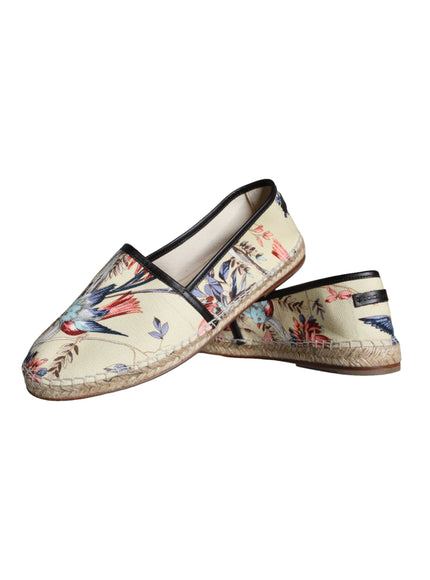 Dolce & Gabbana Beige Floral Canvas Espadrilles Slip On Shoes