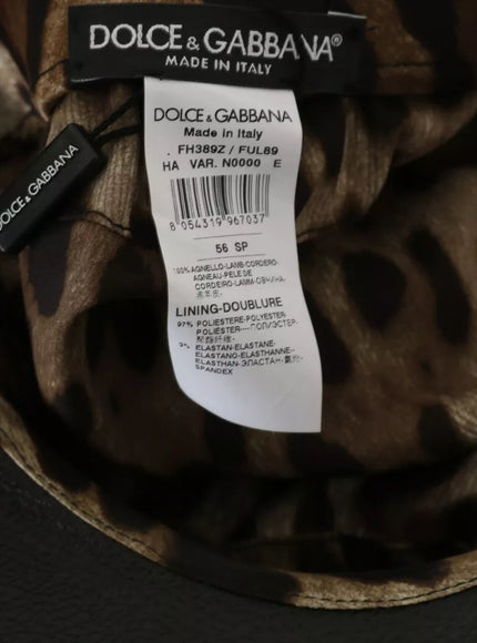 Interior label of Dolce & Gabbana cap with leopard print lining