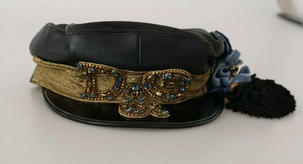 Front view of Dolce & Gabbana cap with crystal beads and logo