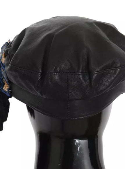 Back view of Dolce & Gabbana black leather fiddler cap