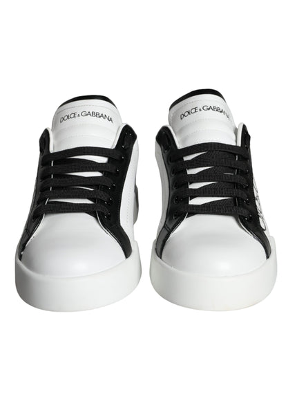 Dolce & Gabbana White Black Leather Crown Milano Sneakers Shoes