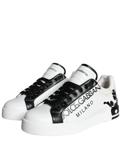 Dolce & Gabbana White Black Leather Crown Milano Sneakers Shoes