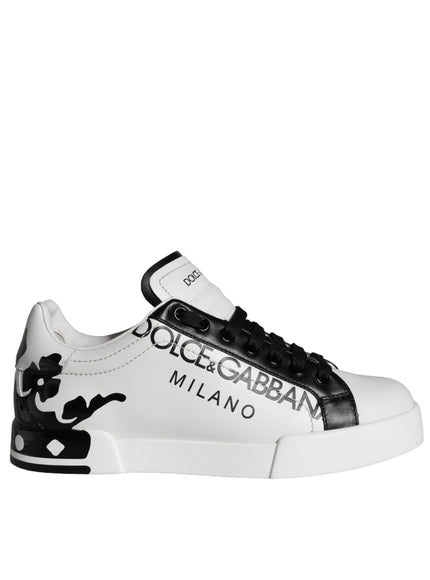 Dolce & Gabbana White Black Leather Crown Milano Sneakers Shoes