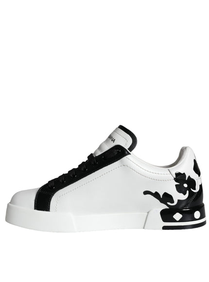 Dolce & Gabbana White Black Leather Crown Milano Sneakers Shoes