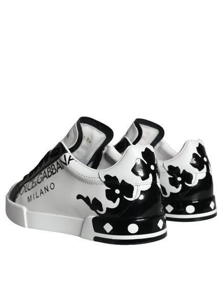 Dolce & Gabbana White Black Leather Crown Milano Sneakers Shoes