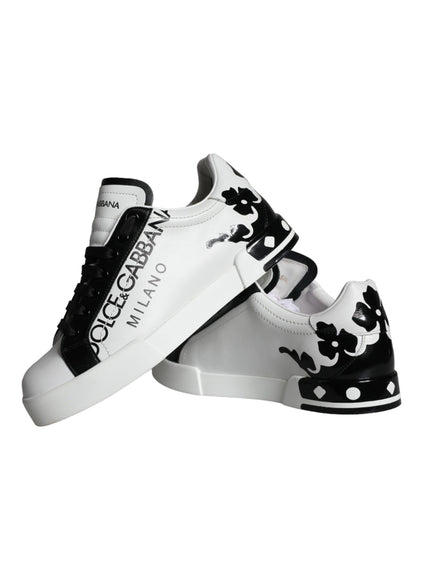 Dolce & Gabbana White Black Leather Crown Milano Sneakers Shoes