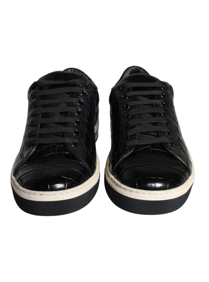 Dolce & Gabbana Black Leather Men Low Top Sneakers Shoes