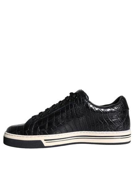 Dolce & Gabbana Black Leather Men Low Top Sneakers Shoes