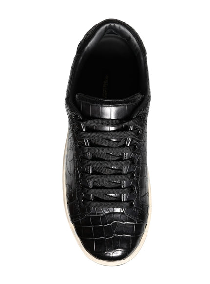 Dolce & Gabbana Black Leather Men Low Top Sneakers Shoes