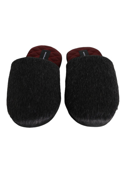 Dolce & Gabbana Black Faux Fur Slides Slippers Slip On Shoes