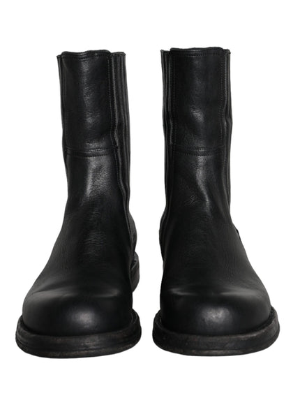 Dolce & Gabbana Black Horse Leather Mid Calf Boots Men Shoes