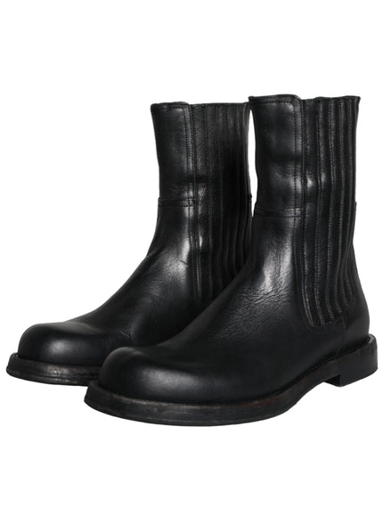 Dolce & Gabbana Black Horse Leather Mid Calf Boots Men Shoes