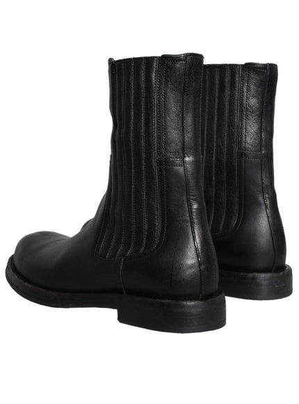 Dolce & Gabbana Black Horse Leather Mid Calf Boots Men Shoes