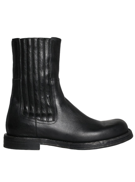 Dolce & Gabbana Black Horse Leather Mid Calf Boots Men Shoes